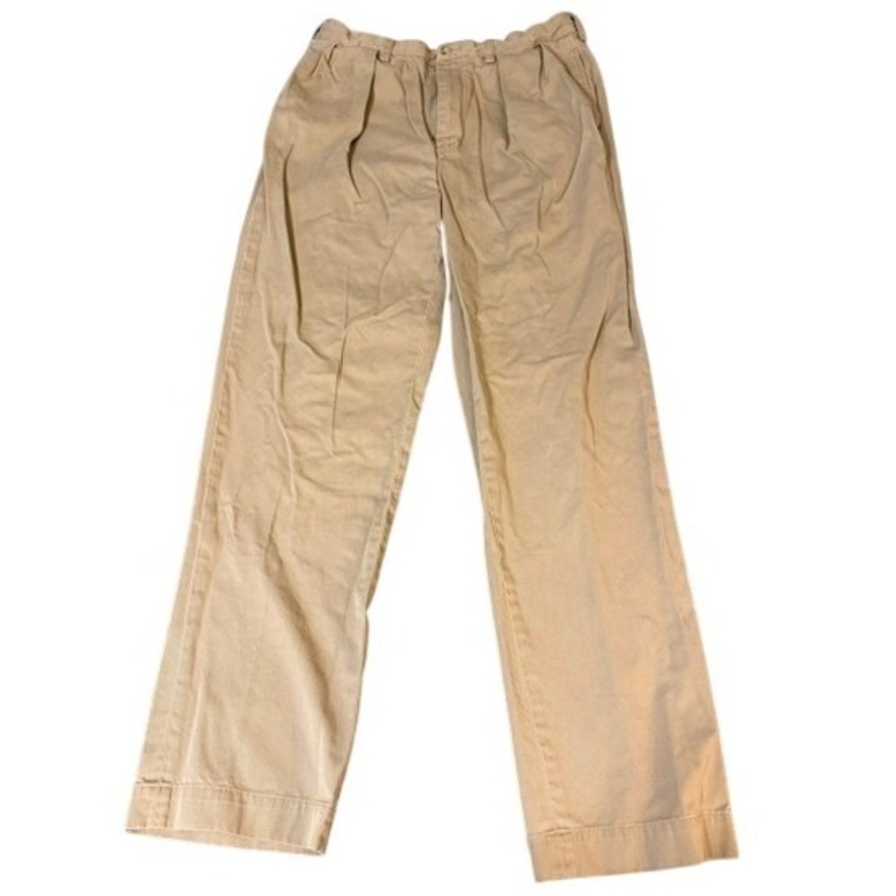 Polo Ralph Lauren Chinos Mens 34x34 Pleated Relaxed Fit Cotton Khaki Trousers